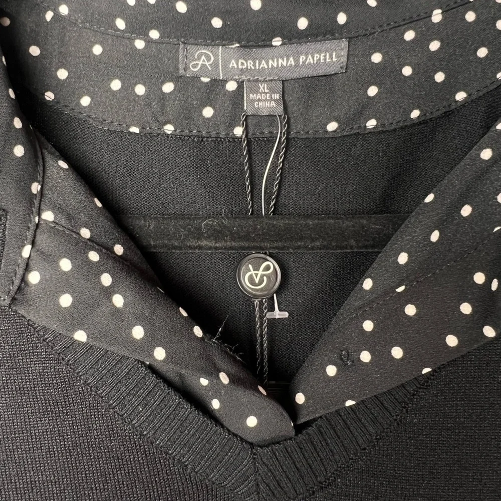 Adrianna Papell Black and White Polka Dot Blouse size XL - Picture 4 of 4